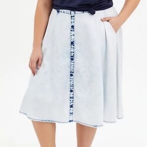 Torrid Acid Denim Button Front Midi Skirt